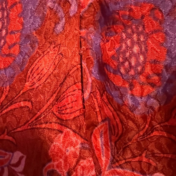 ZARA mini dress long sleeve floral ruffle retro jacquard party holiday red S - Picture 9 of 9